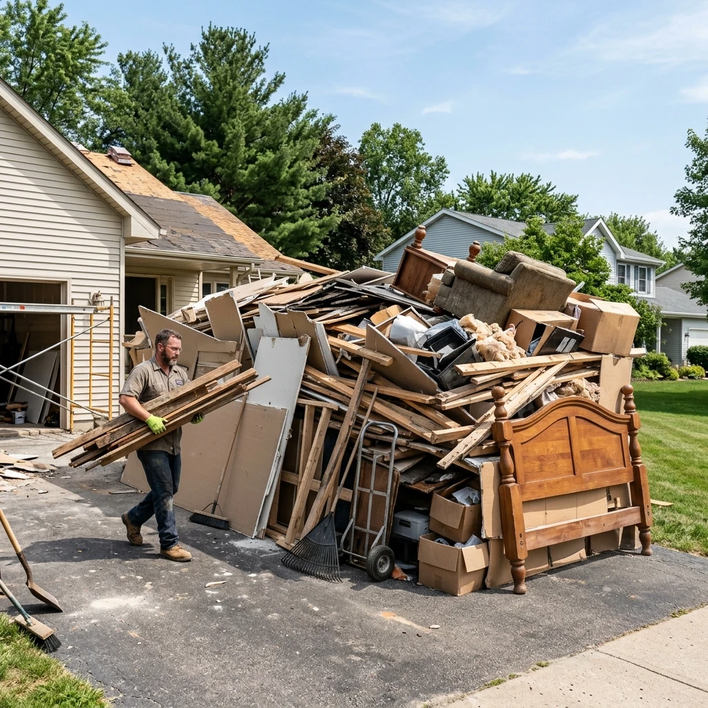Roofing debris in a 40 yard dumpster
